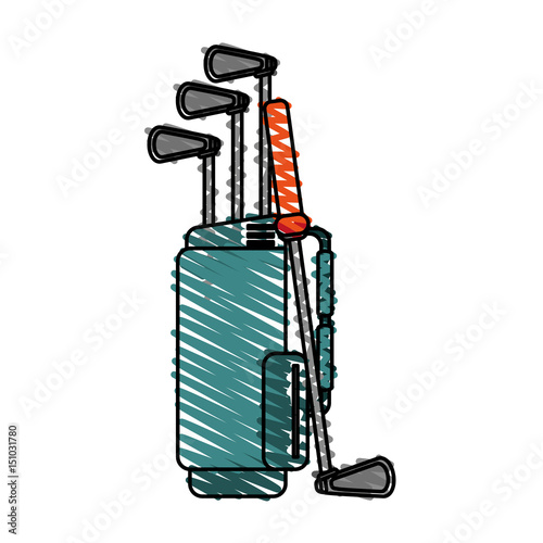 color crayon stripe cartoon bag with golf clubs vector illustration