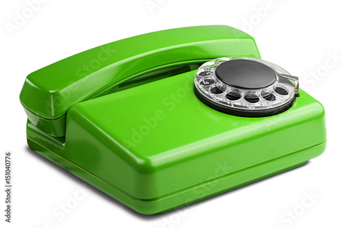 landline green phone on a isolated white background photo