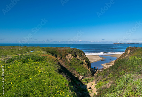 Overview of Pacific Ocean Coastline at Half Moon Bay, California, North America, USA