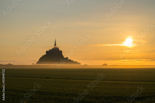 .Idyllic Sunrise at Mont Saint-Michel Abbey, Normandy, France, Western Europe