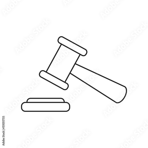 Auction hammer vector icon in line style. Court tribunal flat icon.