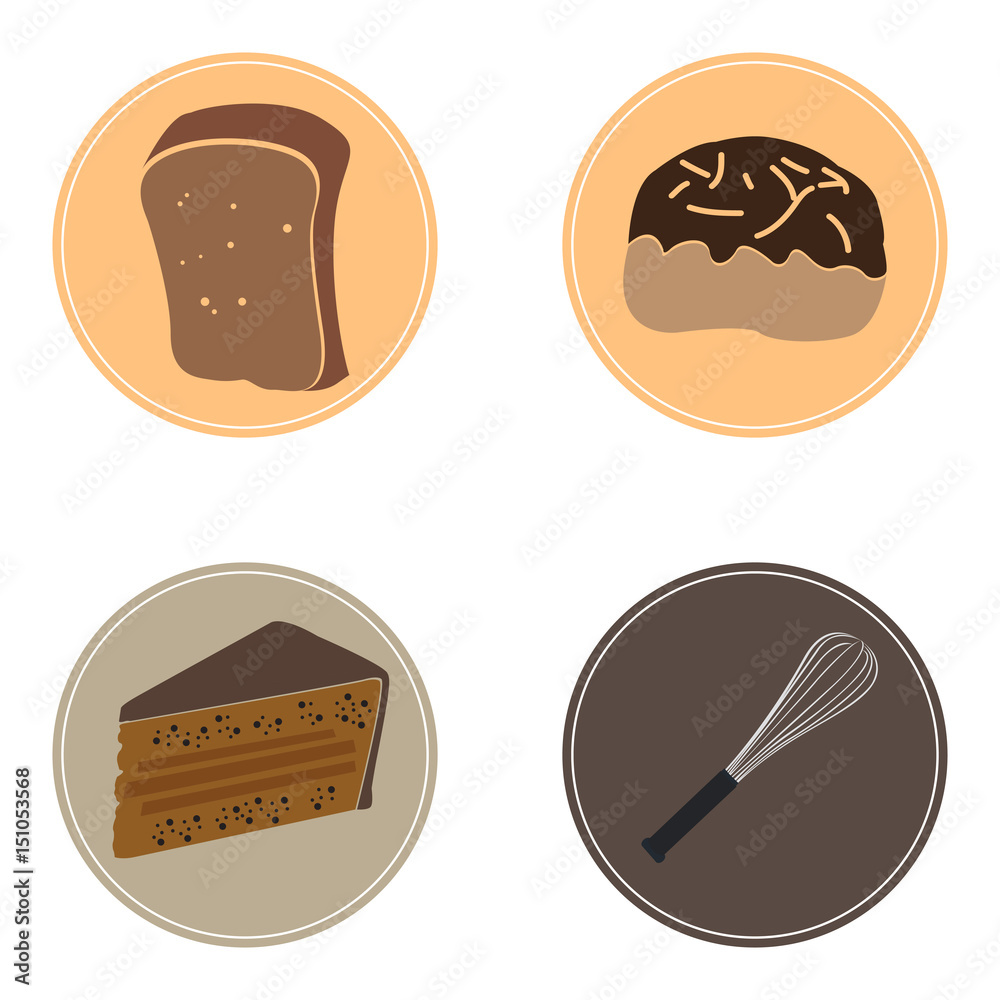 Set of bakery products and objects, Vector illustration