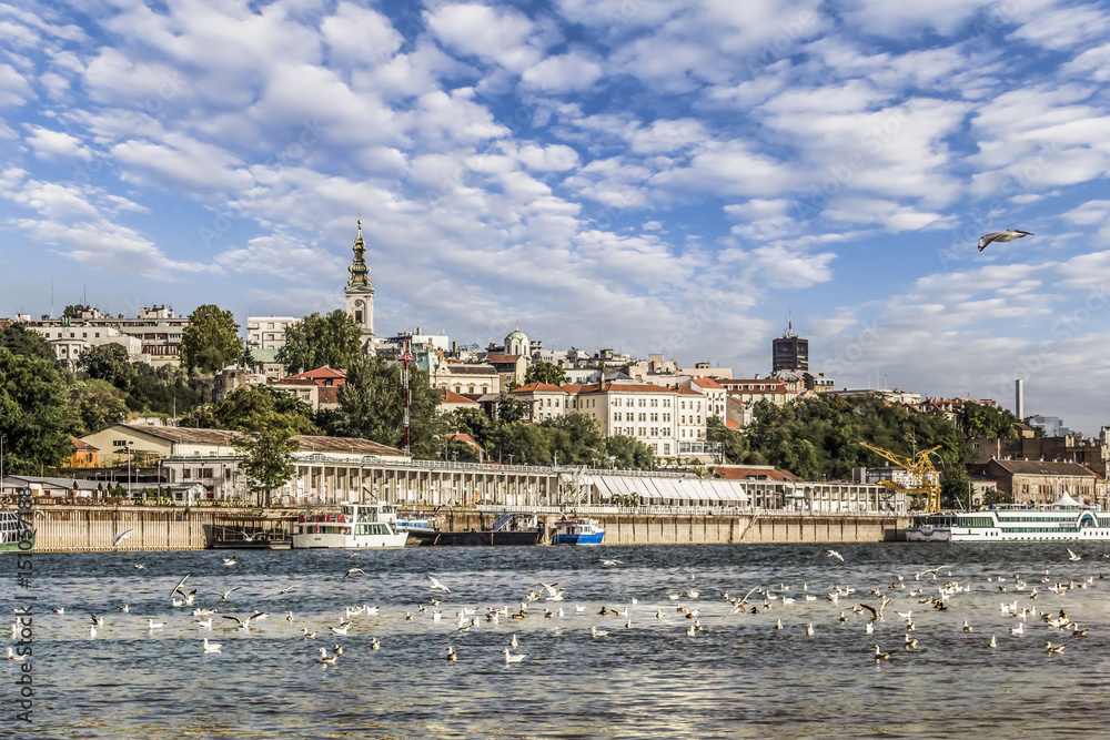 Belgrade Downtown Panorama With Tourist Port at Savamala Area Viewed From Sava River Perspective
