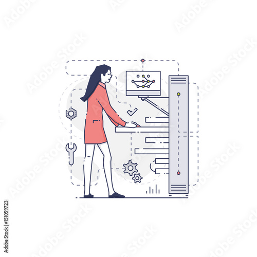 Young female system administrator working on datacenter