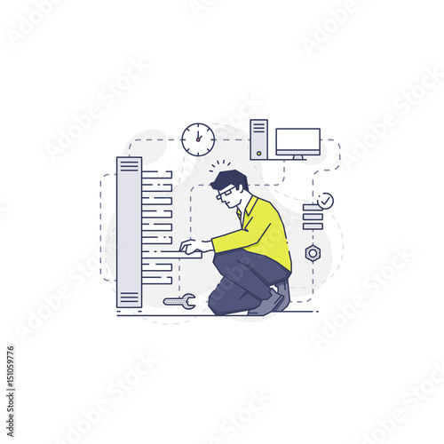Young system administrator fixing server problem