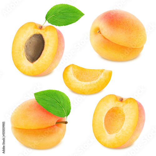 Set of different apricot fruits isolated