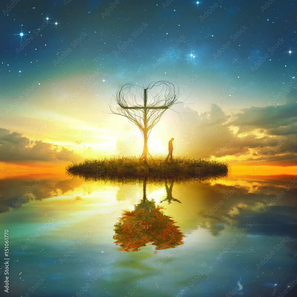 Fototapeta premium Cross and heart reflection