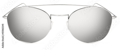 silver sunglasses gray mirror lenses isolated on white background