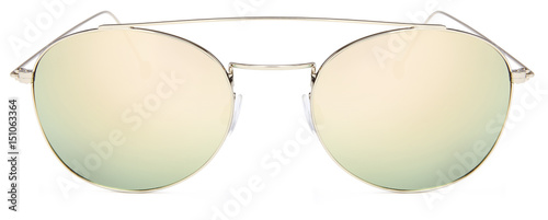 golden sunglasses gold mirror lenses isolated on white background