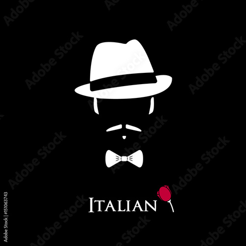 Italian Mafioso. Illustration Man with a mustache and bow tie.  photo