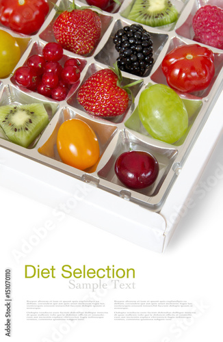 Chocolate box with fresh fruit contents - humorous diet concept