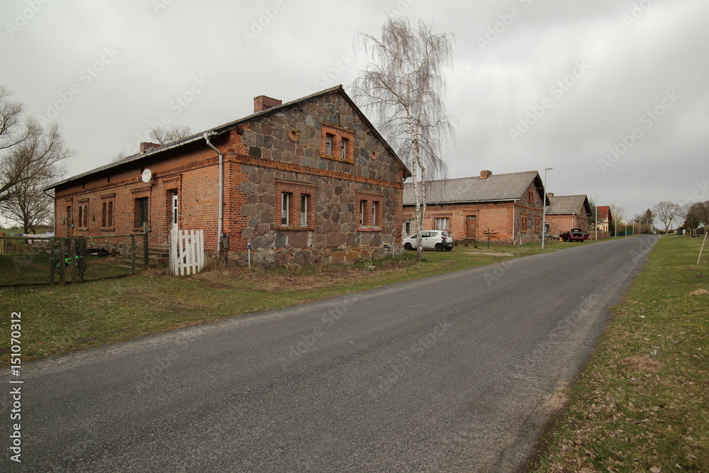 Row of houses listed as monuments in Dargezin, Mecklenburg-Vorpommern, Germany