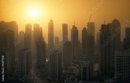 Dubai Marina sunset in summer. May 2017 © Andrew Deer