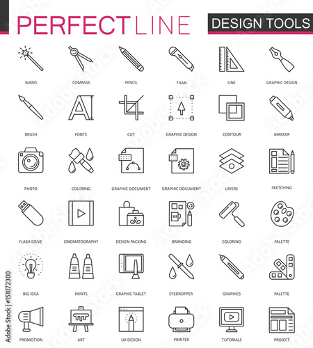 Graphic design program tools icon palettes thin line web icons set. Interface outline stroke icon design.