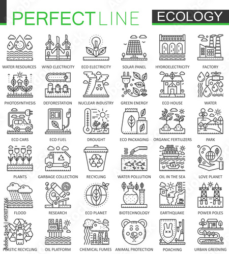 Ecology technology outline concept symbols. Perfect thin line icons. Modern stroke linear style illustrations set.