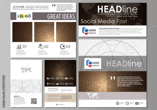 Social media posts set. Business templates. Abstract flat design template, vector layouts in popular formats. Alchemical theme. Fractal art background. Sacred geometry. Mysterious relaxation pattern.