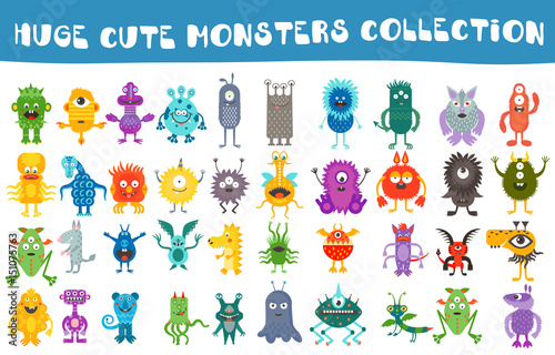 Fotografiet Vector cute monsters collection set