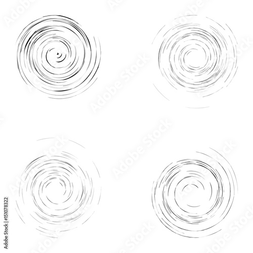 Set of isolated black whirl circles