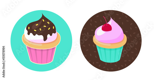 Cupcakes set. Vector illustration.