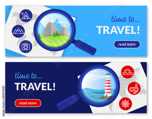 Time to travel! Set of two web banners.