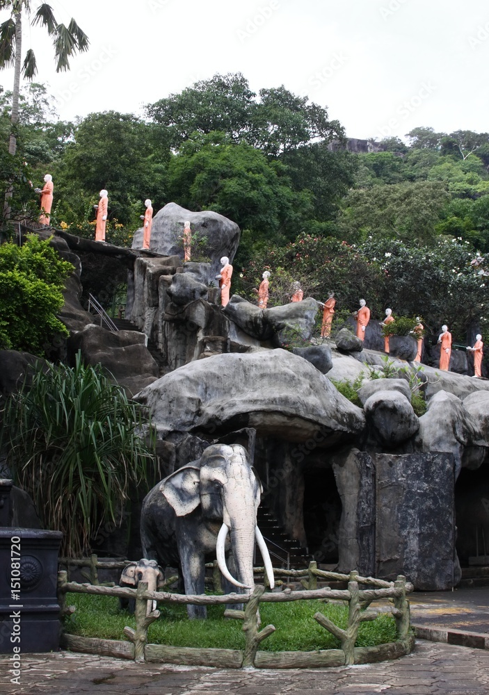 Dambulla, Sri Lanka, elephant & monk statues, Cave Temple