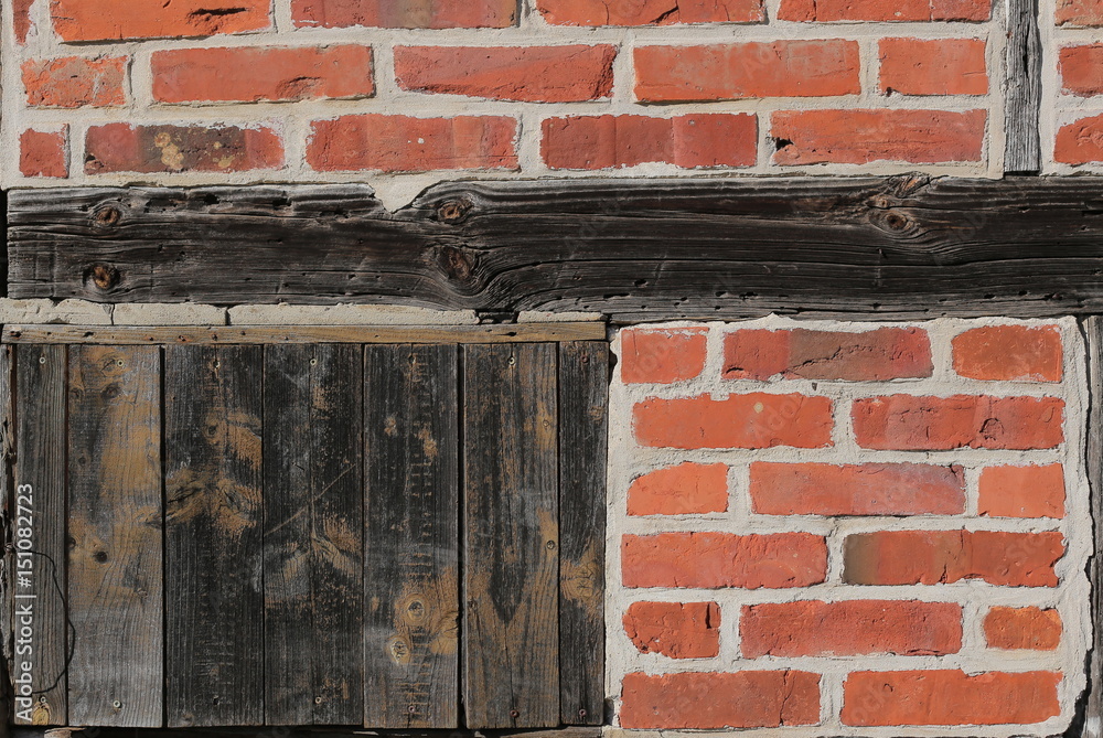 Detail of a half-timbered wall in sunlight