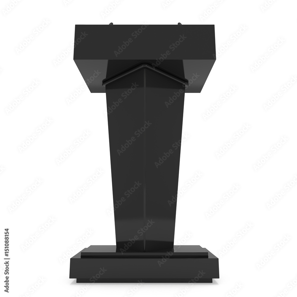 3d Speaker Podium. Black Tribune Rostrum Stand with Microphones. 3d render isolated on white background. Debate, press conference concept 3d Speaker Podium. Black Tribune Rostrum Stand with Microphones. 3d render isolated on white background. Debate, press conference concept