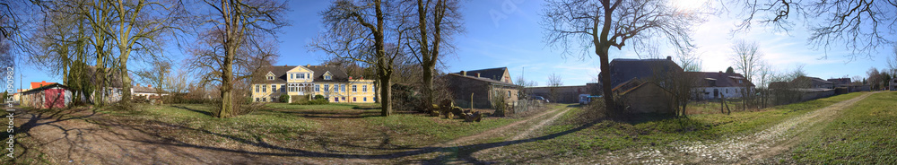 Panorama of magnificient manor house with garden in Dambeck, Mecklenburg-Vorpommern, Germany