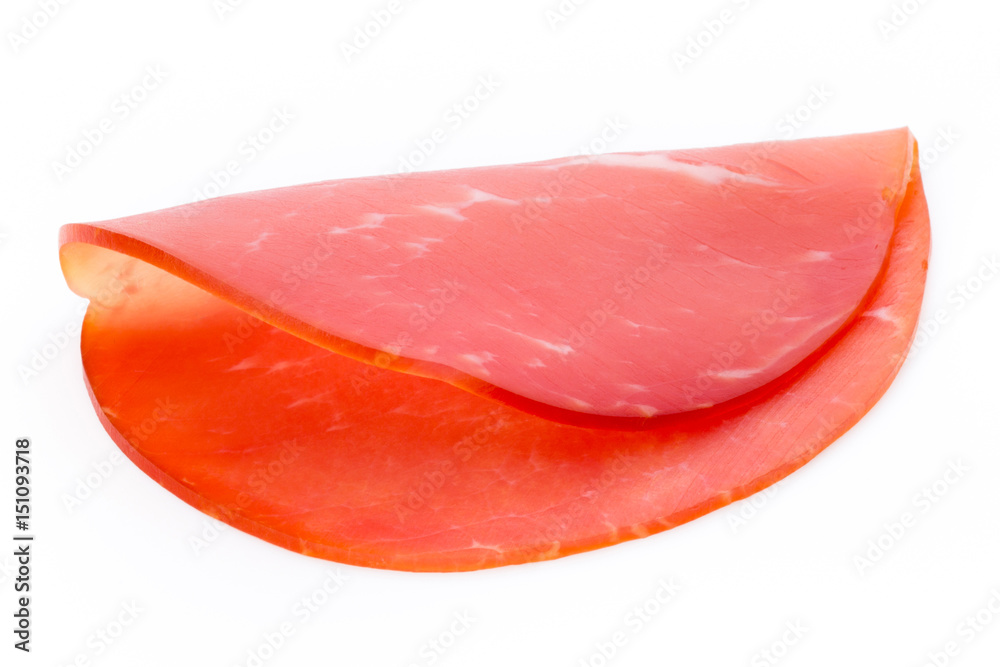 Pork ham slices isolated on white background.