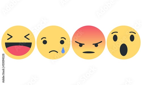 Emoji Set - Lachender Smiley, trauriger Smiley, wütender Smiley, erstaunter Smiley