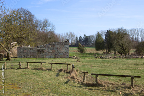 Cobblestone remains of a royal stud, listed as monument, in Wrangelsburg, Mecklenburg-Vorpommern, Germany