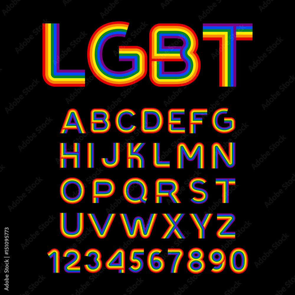 LGBT font. Rainbow letters. ABC for Symbol of gays and lesbians. Alphabet of bisexual and transgender people