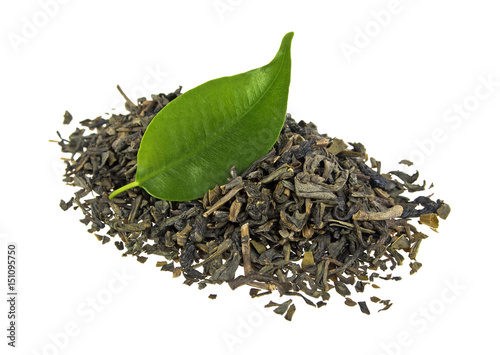 Green tea with leaf isolated on a white background