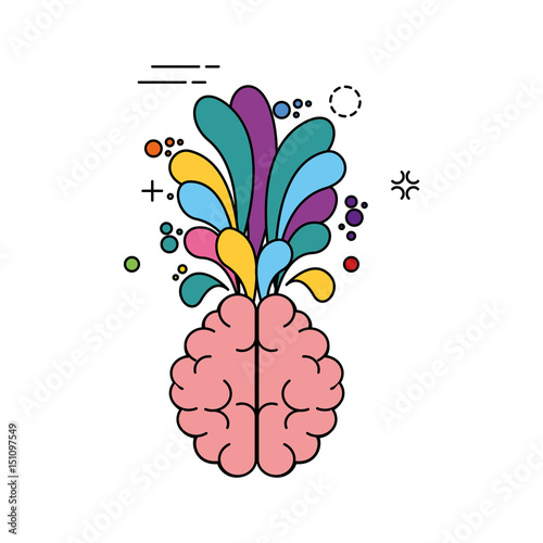 brain with colorful shapes icon over white background. colorful mind design. vector illustration