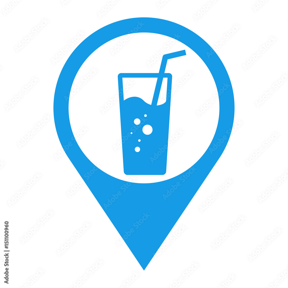 Icono plano localizacion vaso de refresco azul Icono plano localizacion vaso de refresco azul