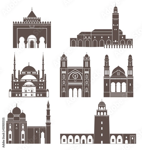 North Africa. Architecture. African sights on white background