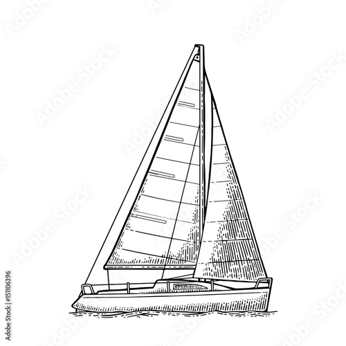 Sailing yacht. Sailboat. Vector drawn flat illustration for yacht club