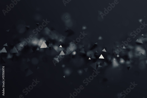 Fototapeta Naklejka Na Ścianę i Meble -  Abstract 3d rendering of chaotic low poly shapes. Flying polygonal pyramids in empty space. Futuristic background with bokeh effect. Poster design.