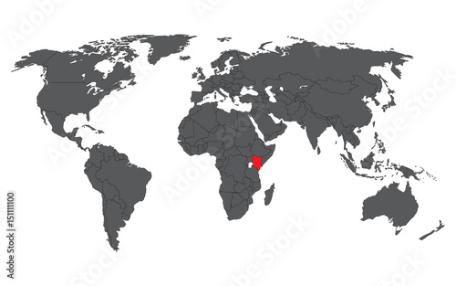 Kenya red on gray world map vector
