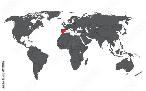 Spain red on gray world map vector