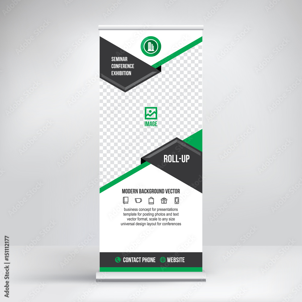 Banner roll-up design, business concept. Graphic template roll-up for
exhibitions, banner for seminar, layout for placement of photos.
Universal stand for conference, promo banner vector. Banner roll-up design, business concept. Graphic template roll-up for
exhibitions, banner for seminar, layout for placement of photos.
Universal stand for conference, promo banner vector.
