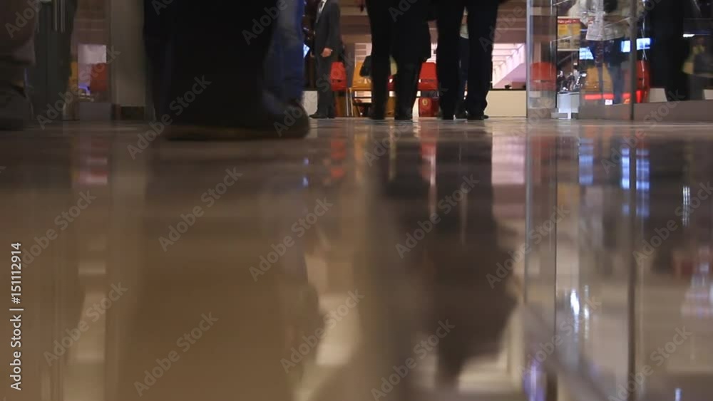 Time lapse. Close-up feet walking people in the mall