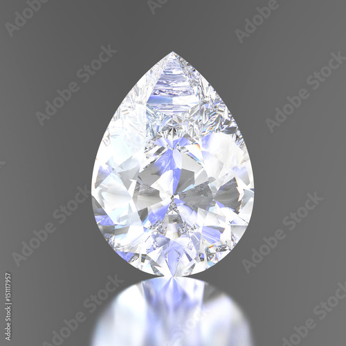 3D illustration diamond teardrop with reflection