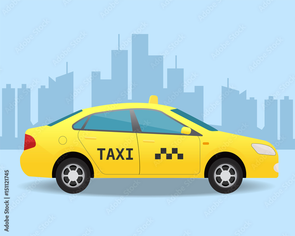 Yellow taxi car. Side view illustration.