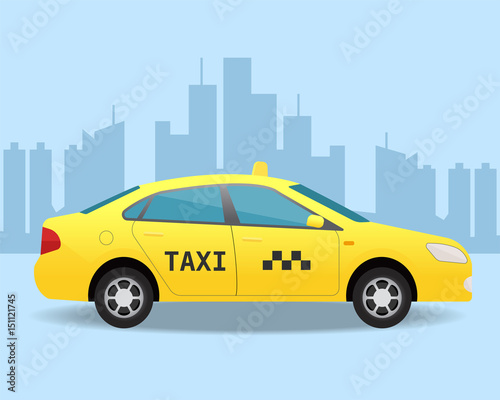 Fototapeta Naklejka Na Ścianę i Meble -  Yellow taxi car. Side view illustration.