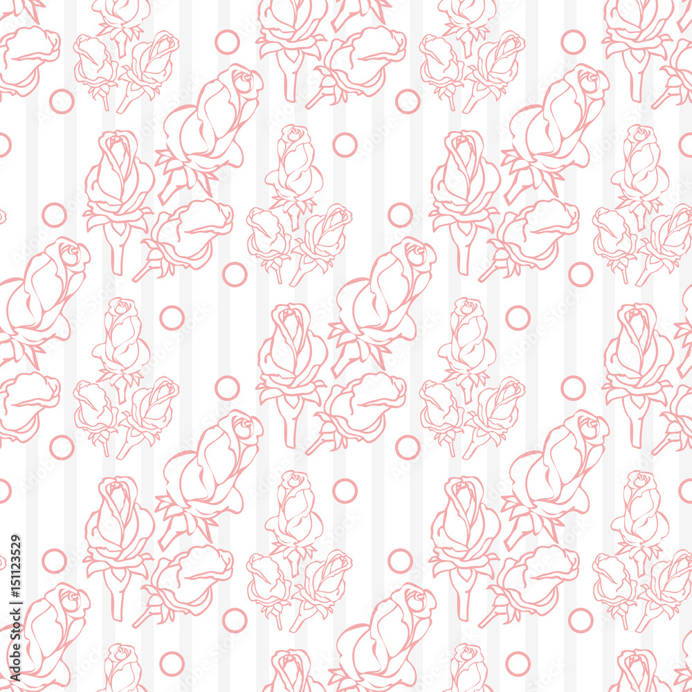 Beautiful floral seamless pattern with roses on  light  background.