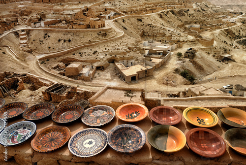 Tunisian traditional Berber pottery, Chenini, Ksour, Tunisia photo