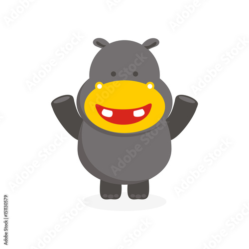 cute flat hippo character with happy face