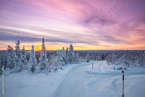 Winter landscape in Lapland, Finland. photo