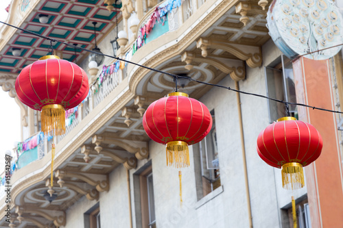 Red (fire) Chinese Lanterns. Chinatown, San Francisco, California, USA.
